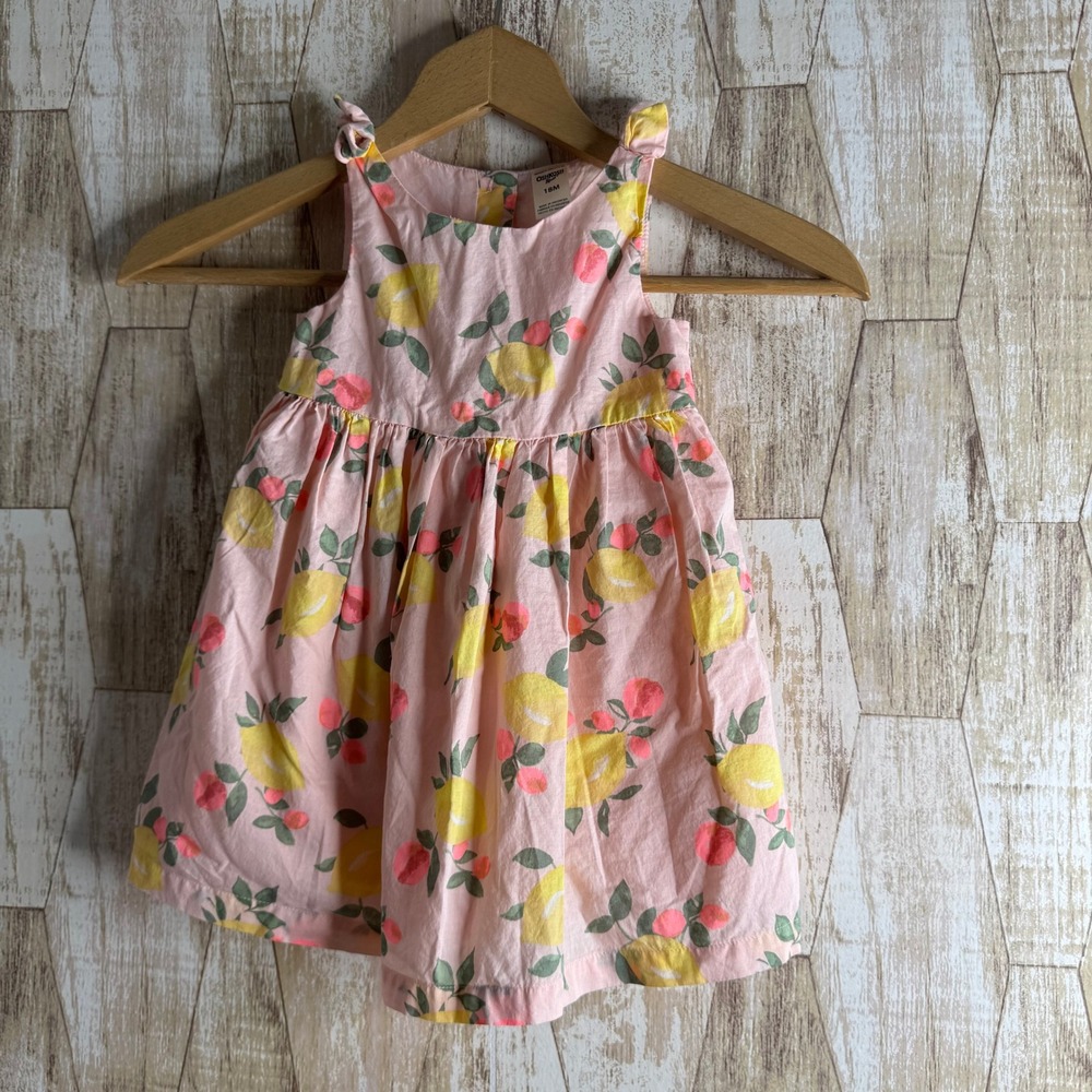OshKosh B'gosh Baby Girls Pink Lemon Floral Print Cotton Dress Size 18M